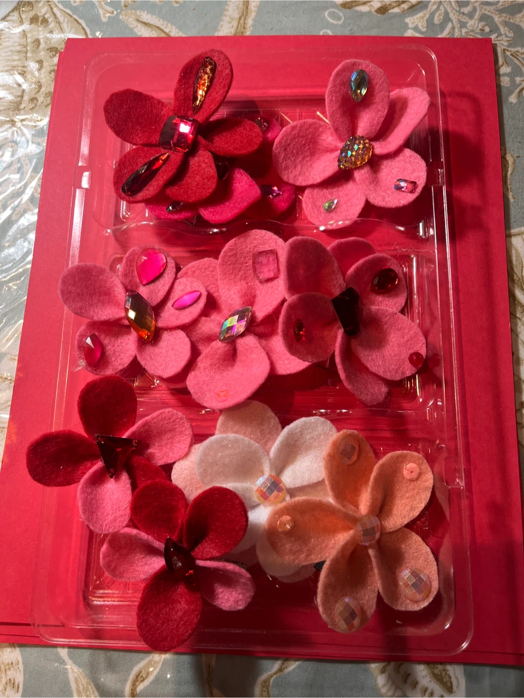 Valentine day handmade Flower Hair Clips - Pink & Red