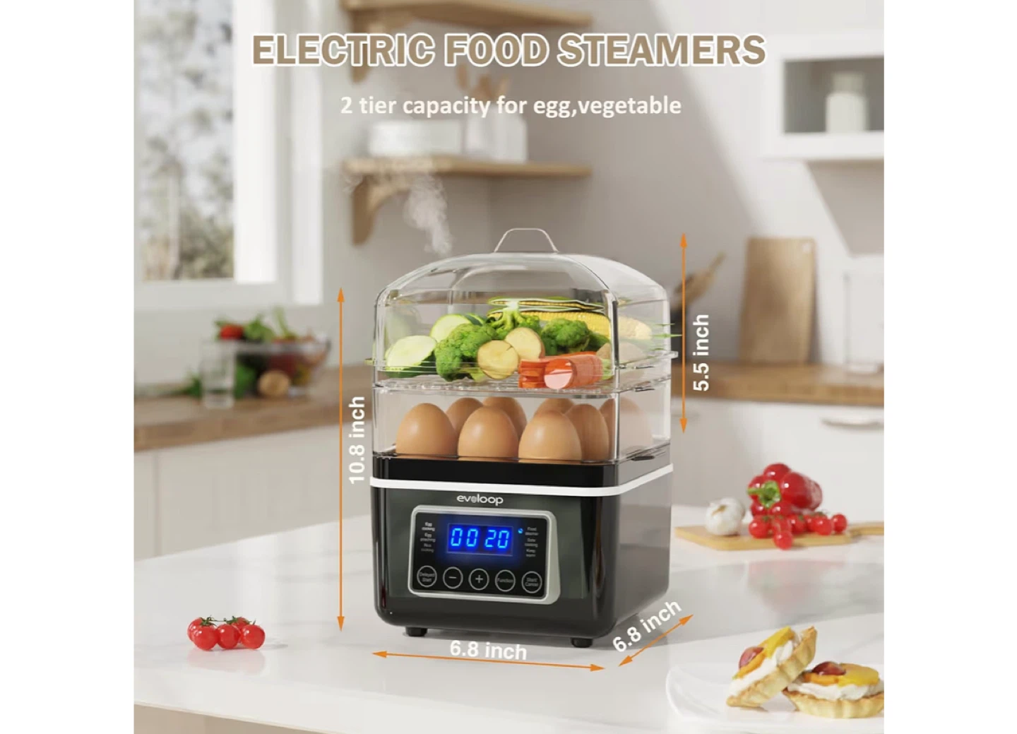 Eveloop 2-Tier Electric Food Steamer and Egg Cooker - photo 3