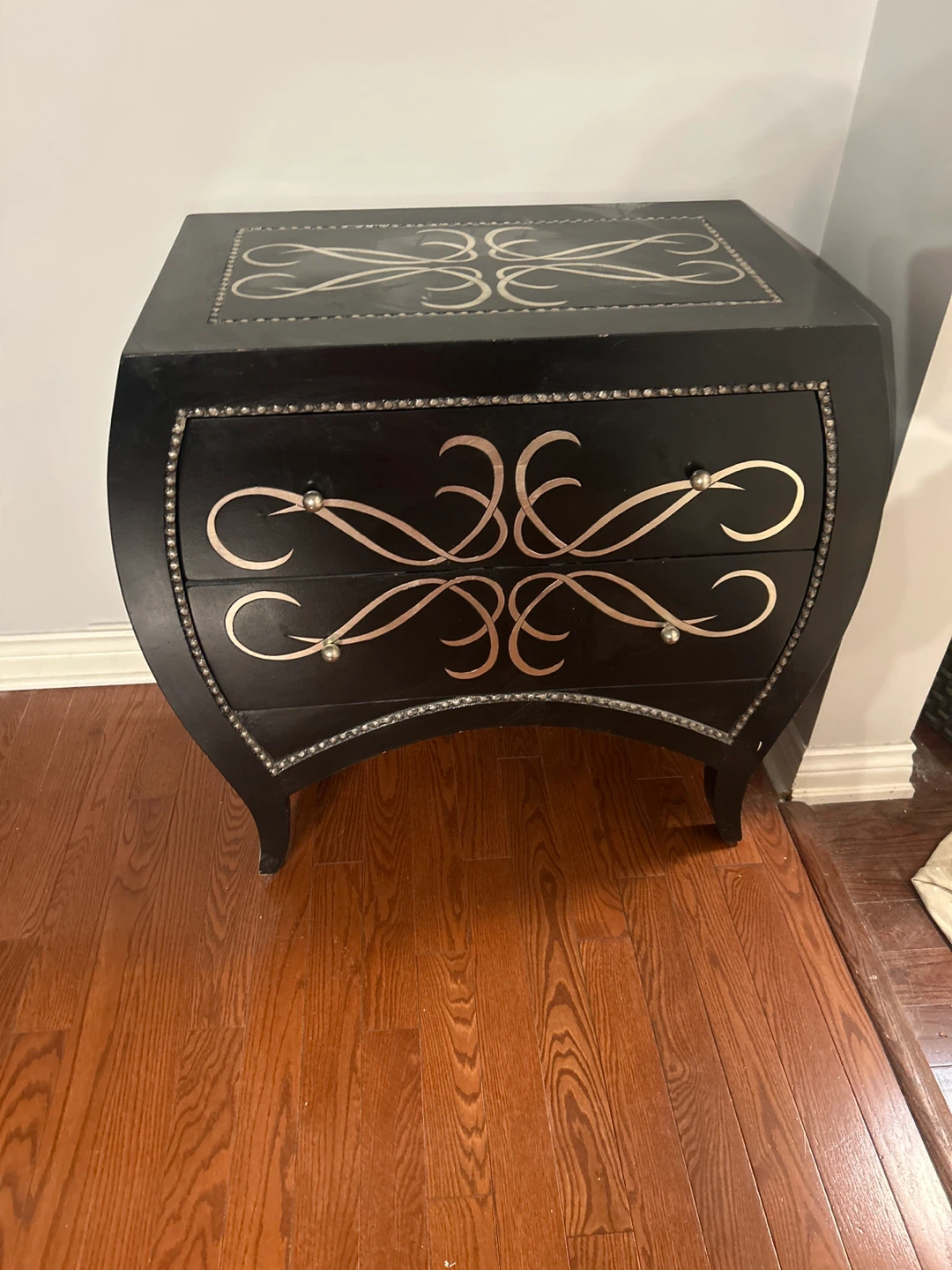 Black Accent Chest with Silver Swirls