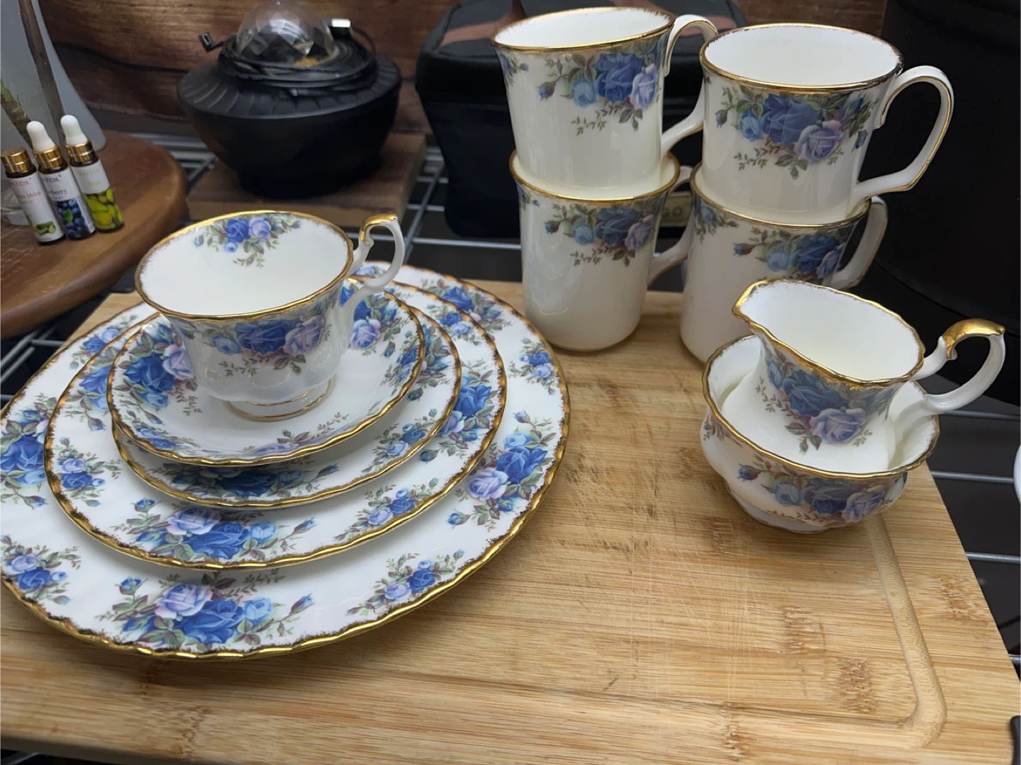 Royal Albert Blue Rose Tea Cup Saucer Plate Creamer Set