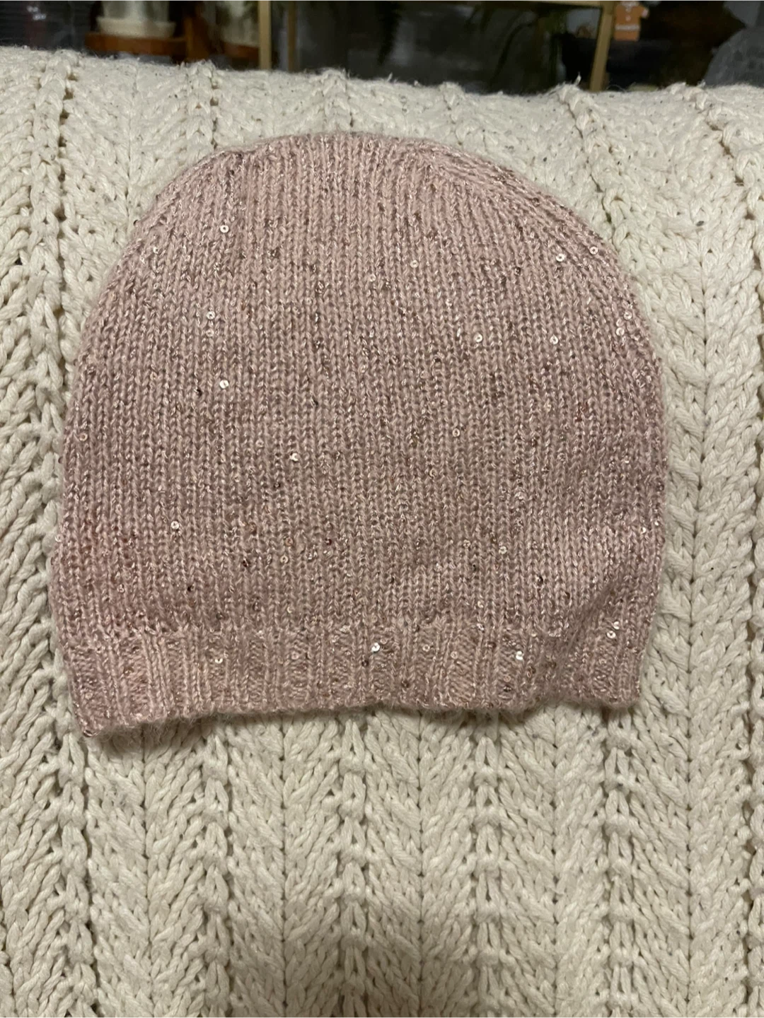 Dusty Rose sequined knit beanie