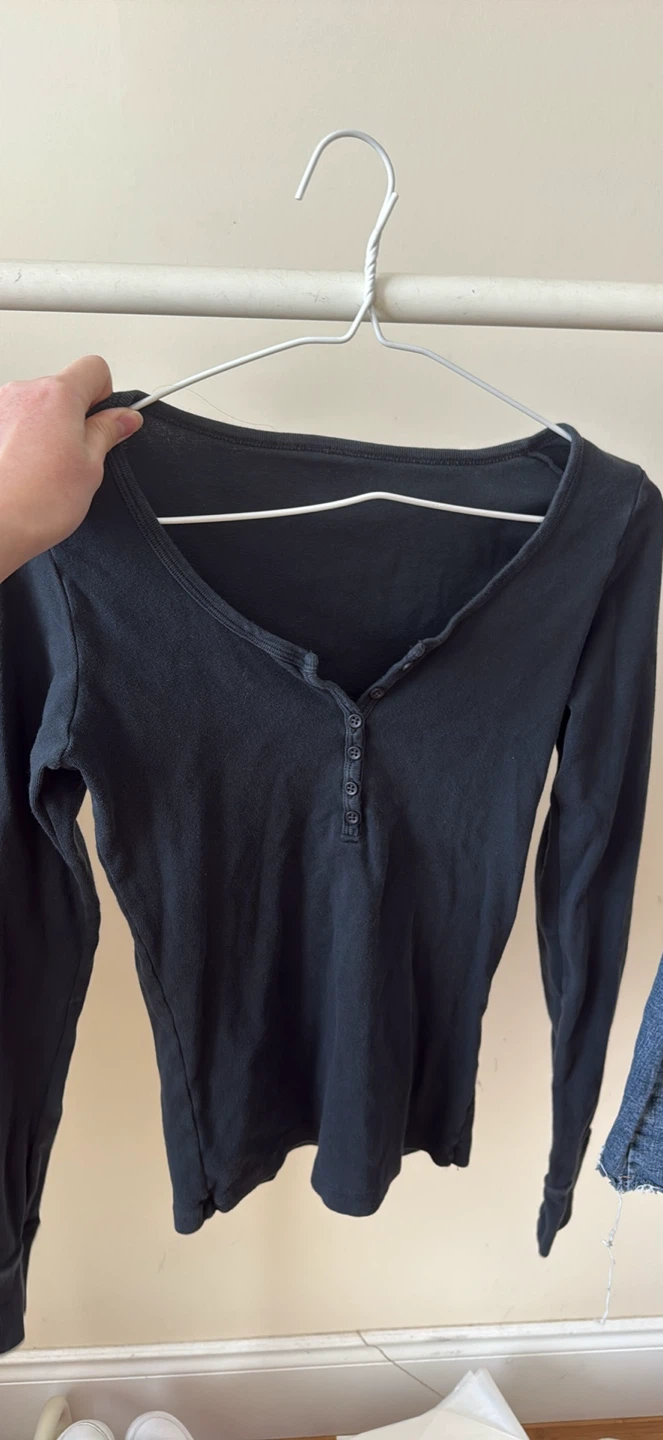 Black long-sleeve henley shirt