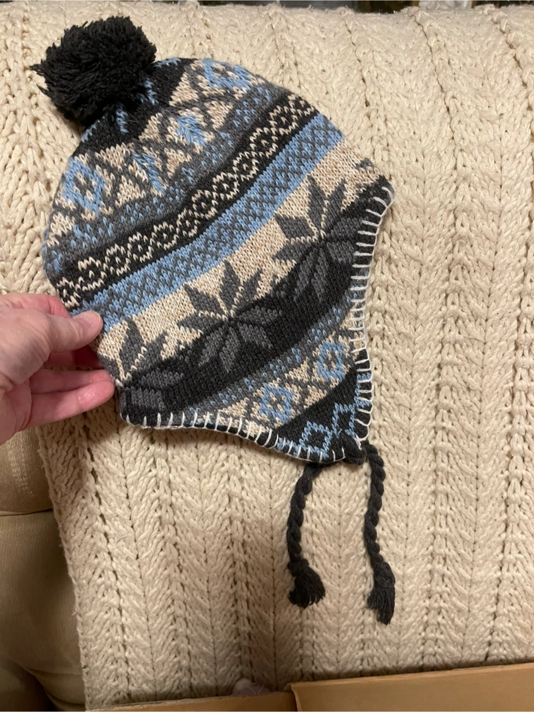 Fair Isle Knit Hat with Ear Flaps and Pom Pom