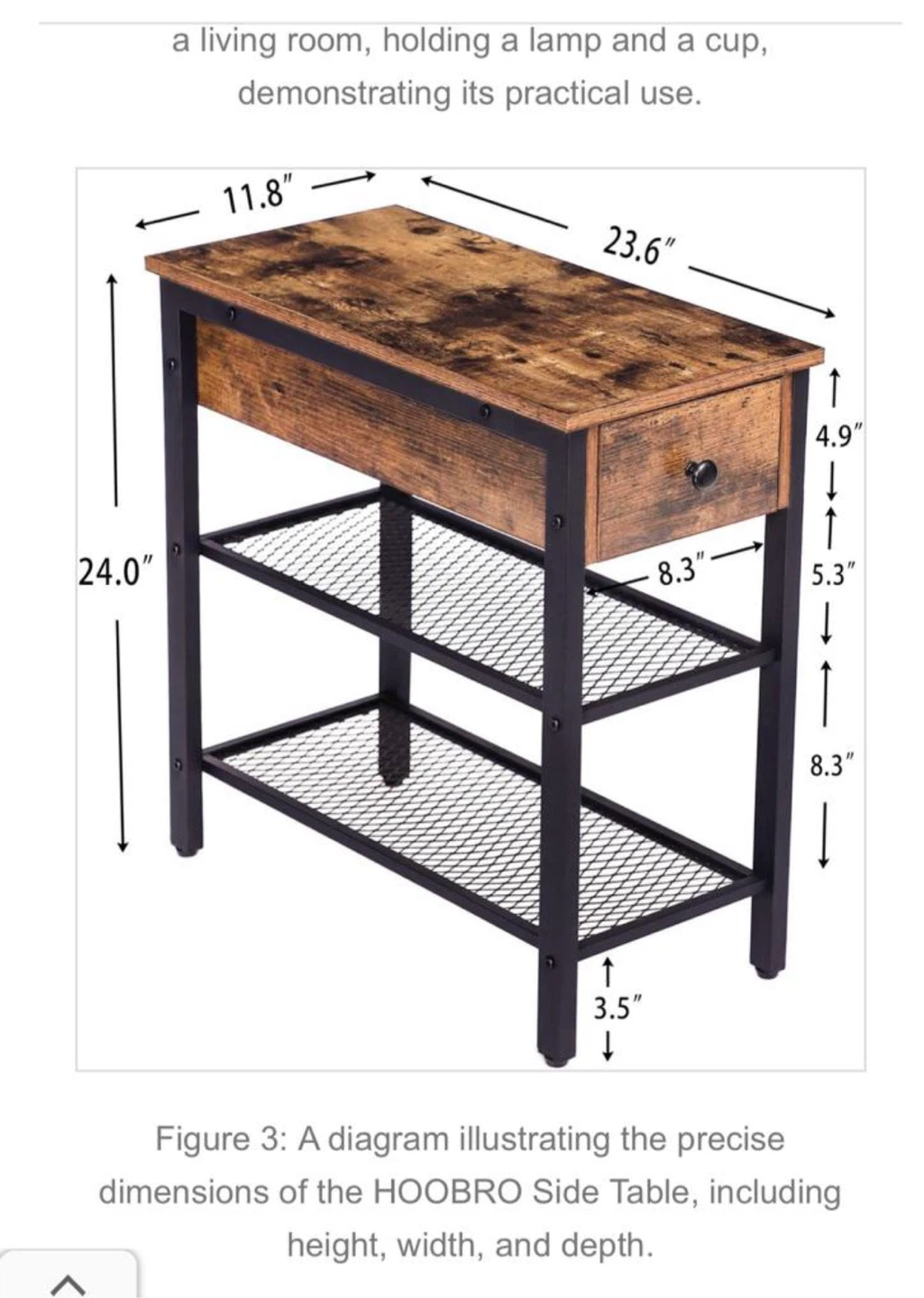 HOOBRO Side Table - Rustic Brown