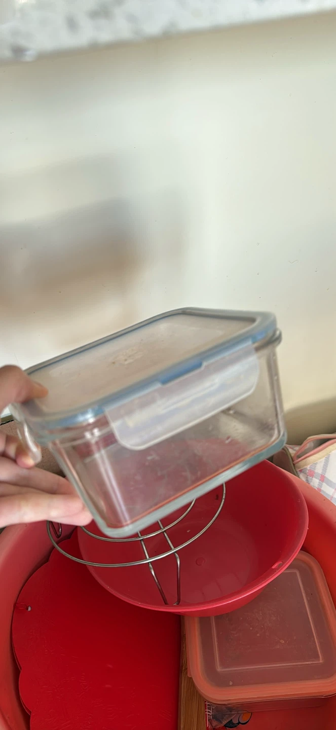 Glass Food Storage Container with Blue Lid