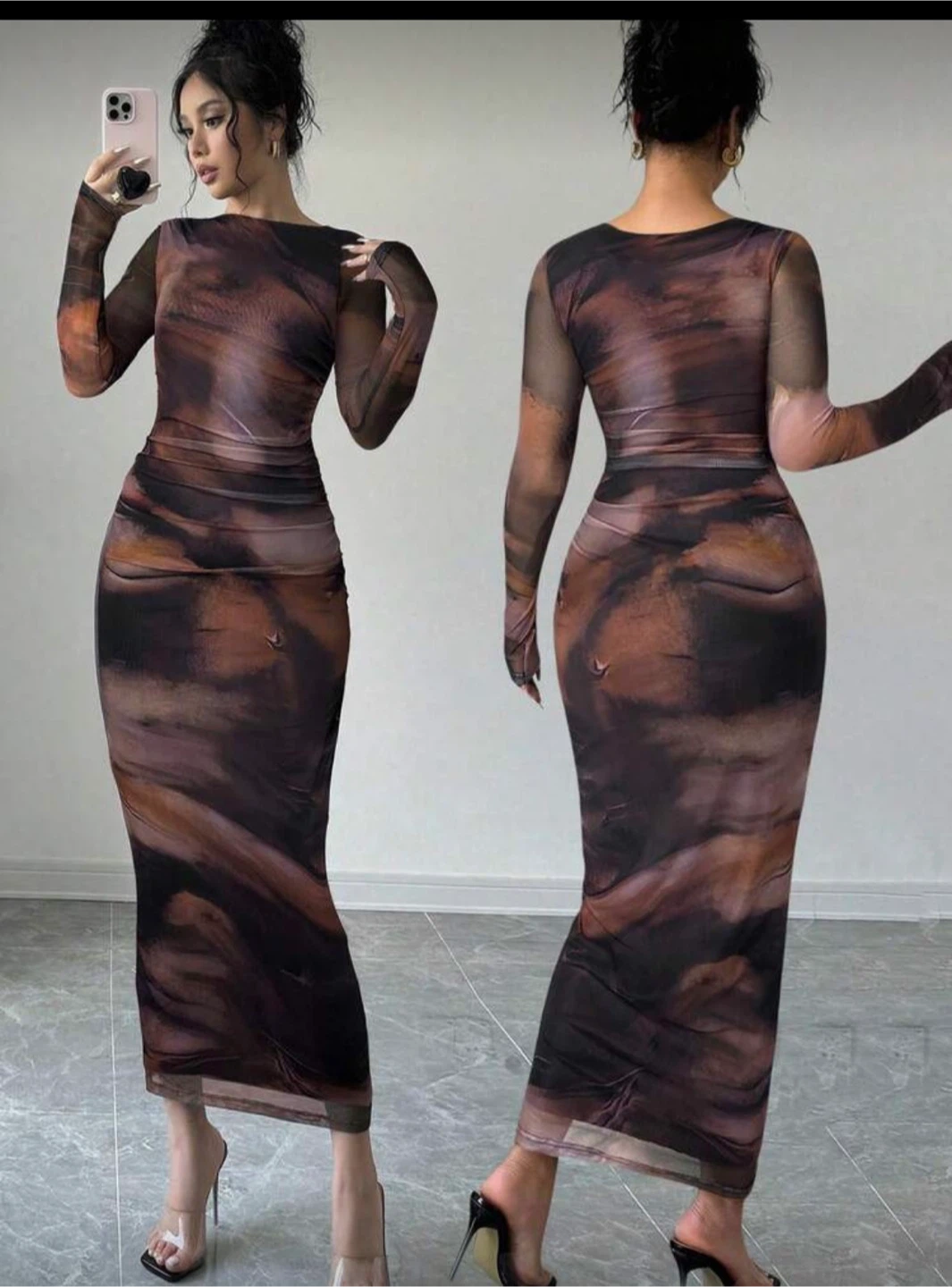 Mesh Print Maxi Dress