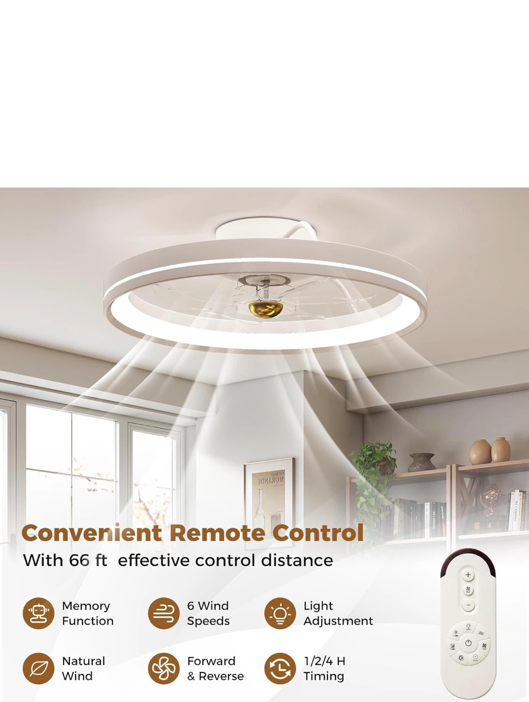 White Modern Ceiling Fan with Light and Remote