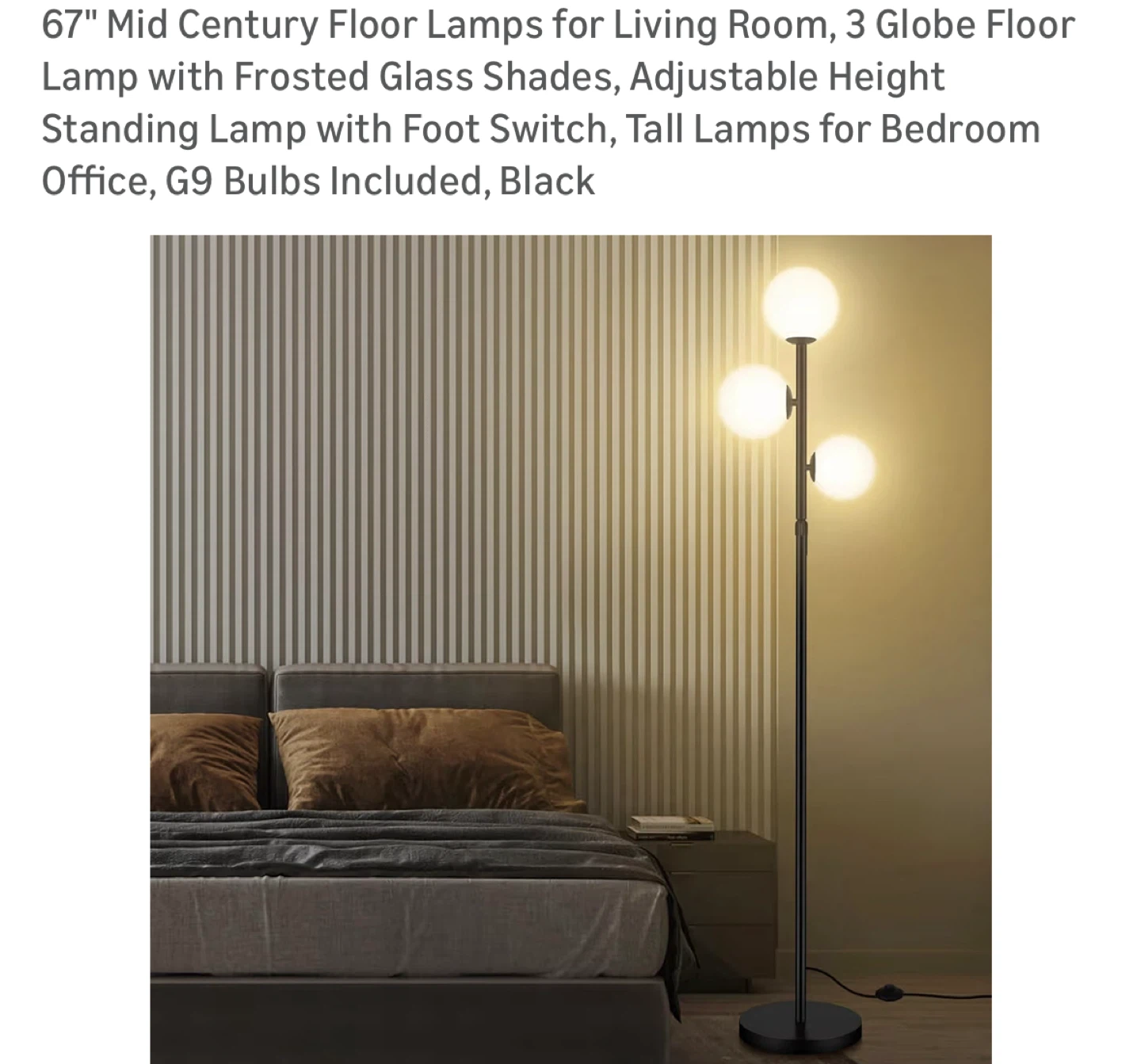 67" 3-Globe Floor Lamp - Black, Frosted Shades