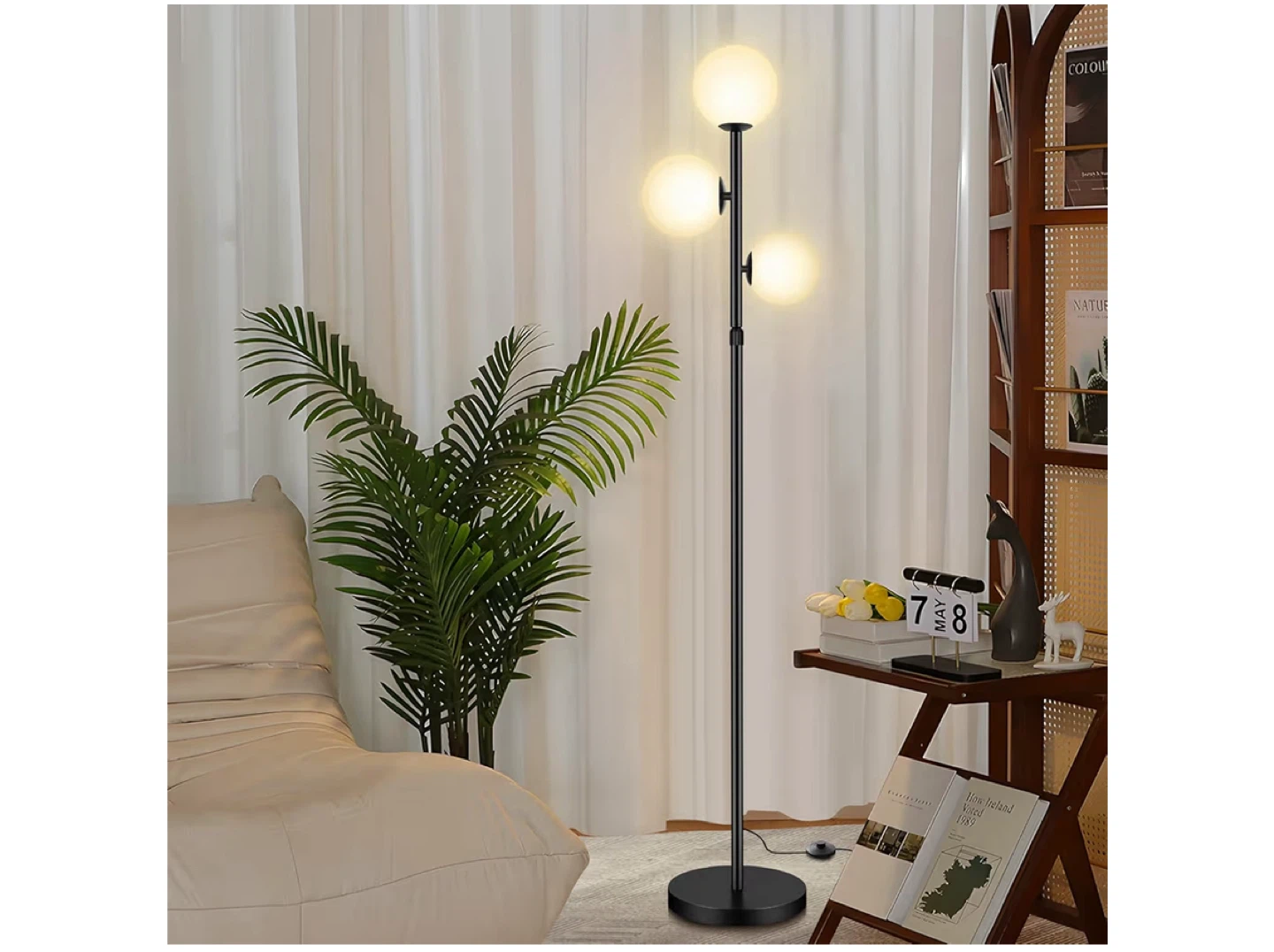 67" 3-Globe Floor Lamp - Black, Frosted Shades - photo 4