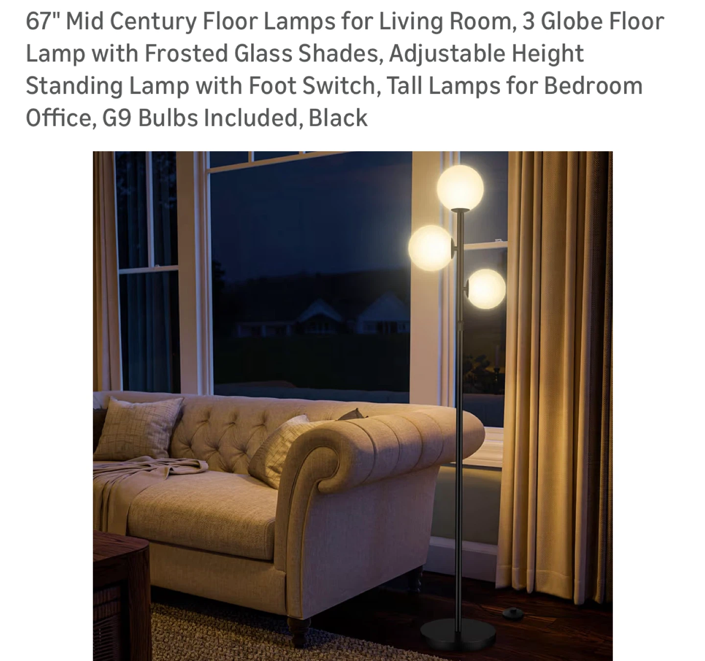 67" 3-Globe Floor Lamp - Black, Frosted Shades - photo 2