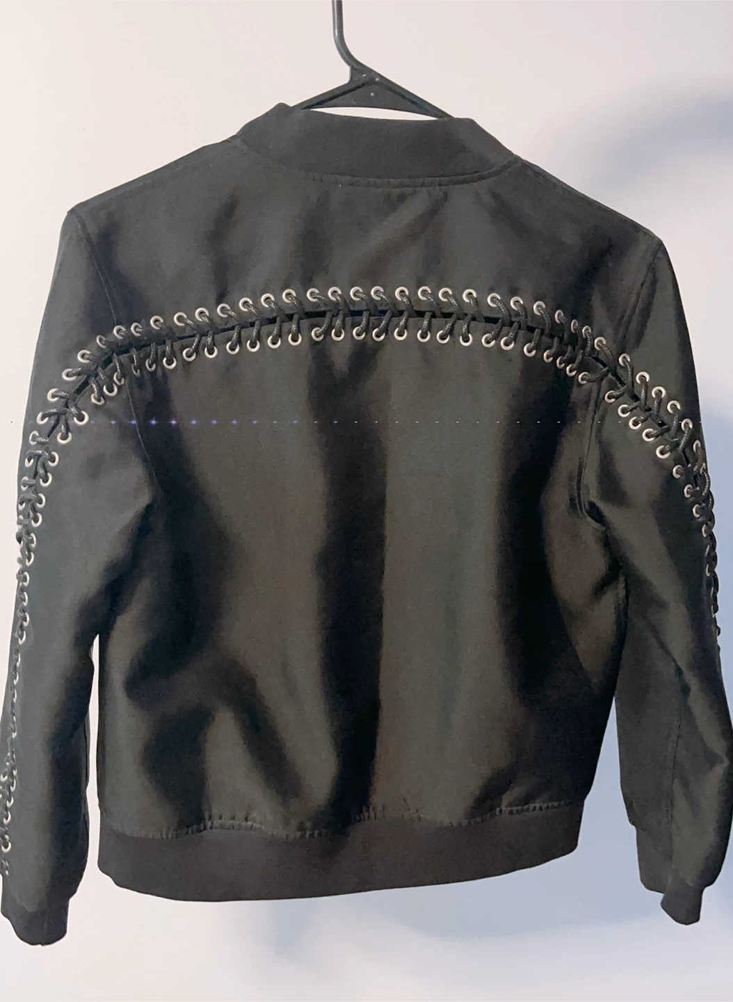 Black Bomber Jacket with Lace-Up Detail - photo 2