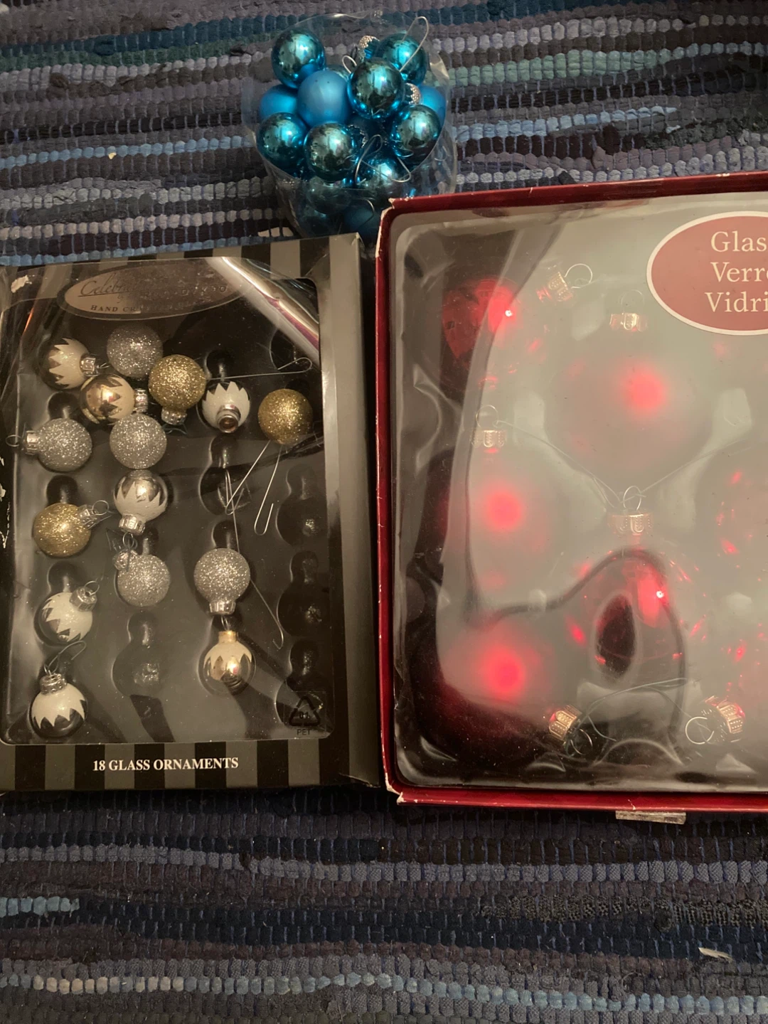 Assorted Glass Christmas Ornaments - Red, Blue, Silver, Gold