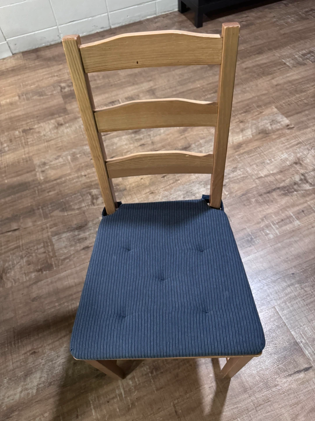 Set of 3 Wooden Chairs with Blue Padded Seats