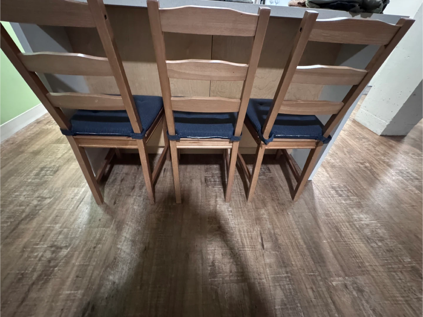 Set of 3 Wooden Chairs with Blue Padded Seats - photo 4