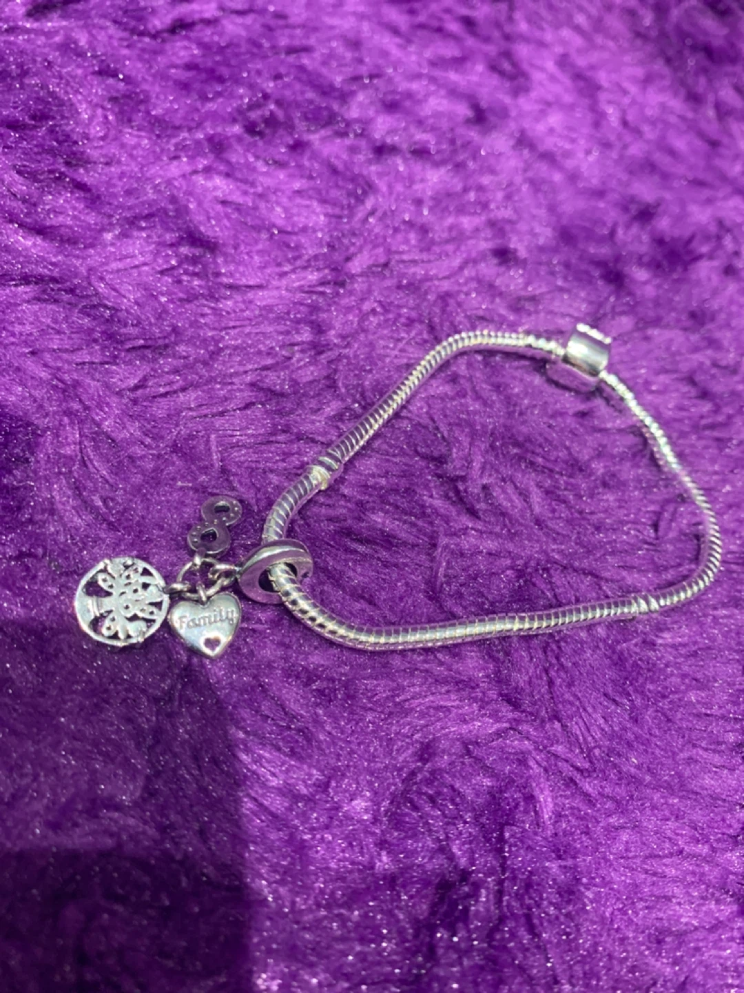 S925 Silver  Bracelet  with  Silver Family and Tree Charms