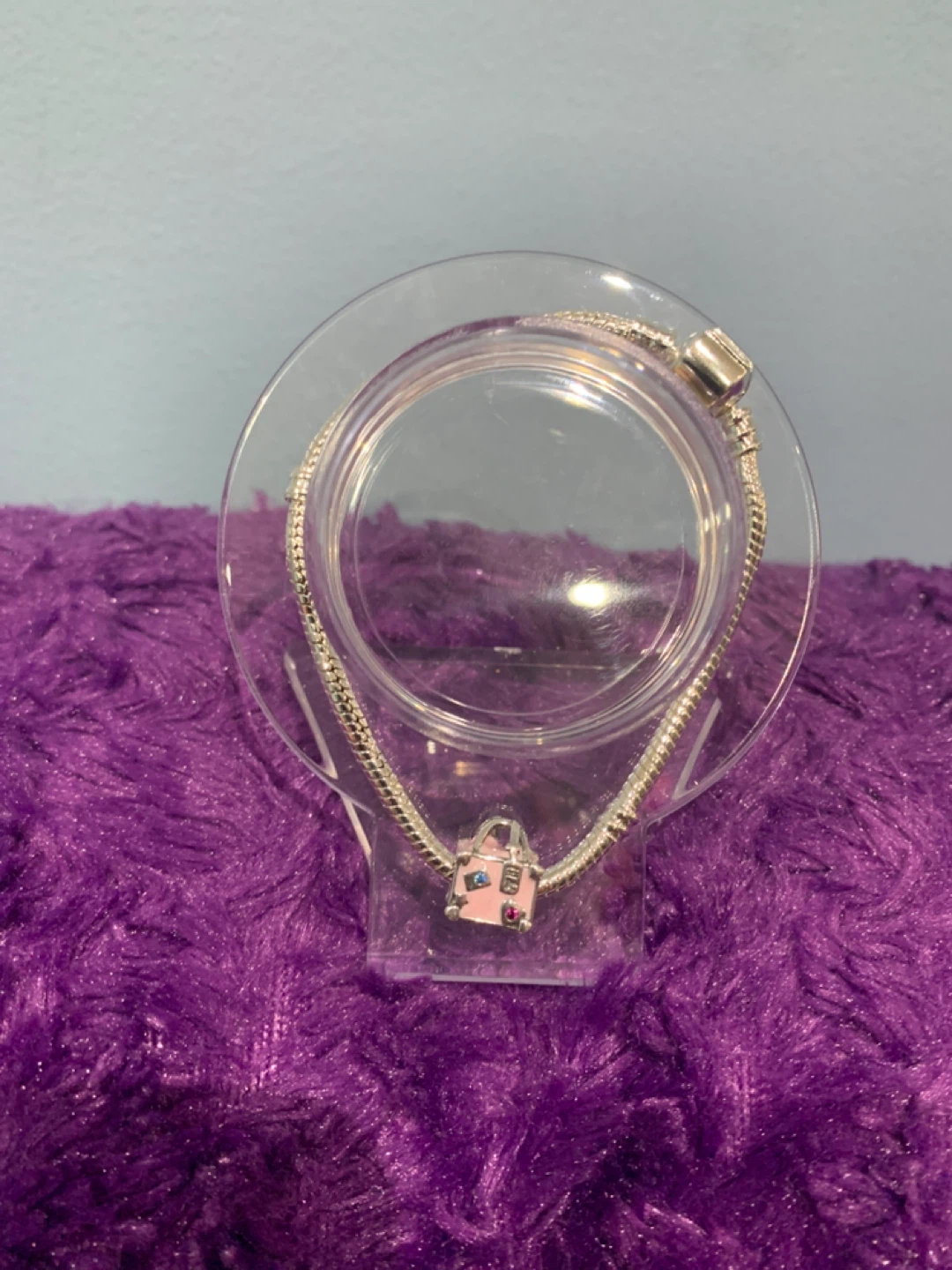 S925 Silver  Bracelet with Silver Pink Suitcase Charm