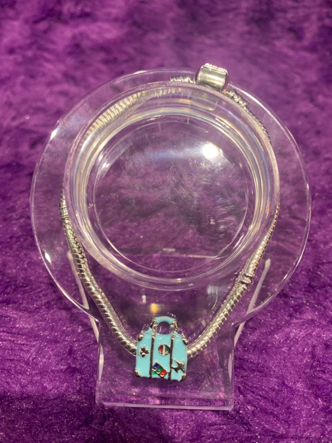 S925 Silver  Bracelet with Silver  Suitcase Charm