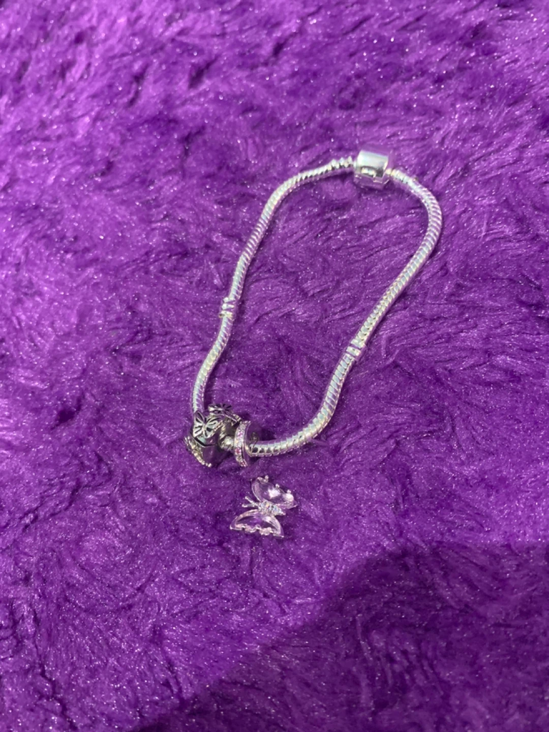 S925 Silver Bracelet with 2 silver  Butterfly Charm