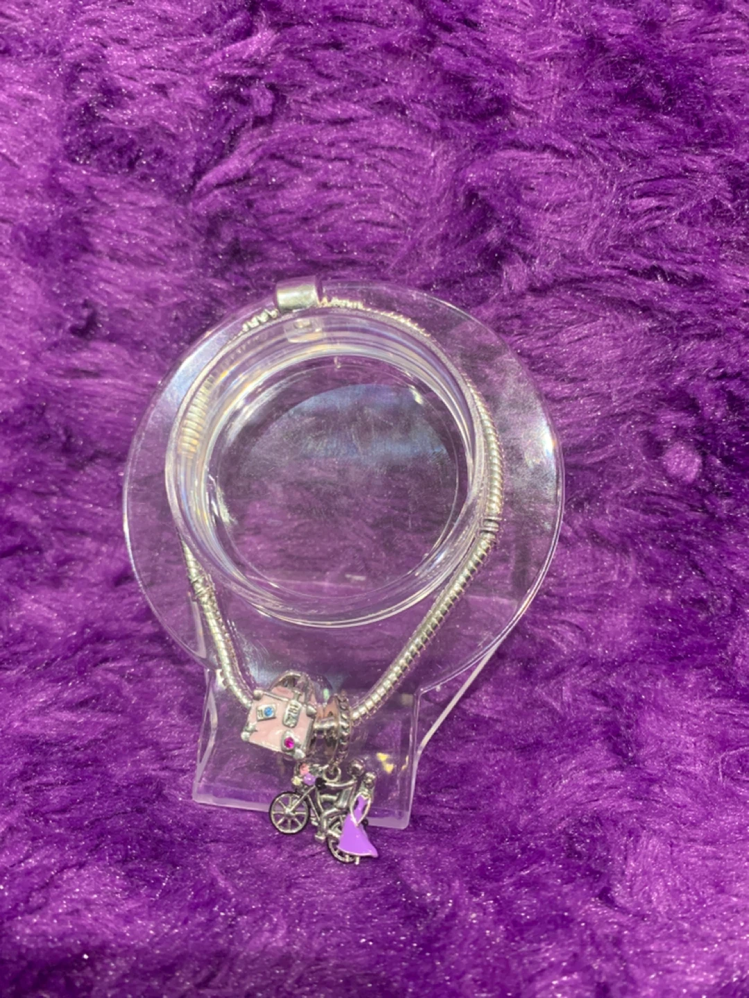 Silver925 Bracelet with Pink Suitcase and Bicycle Charms