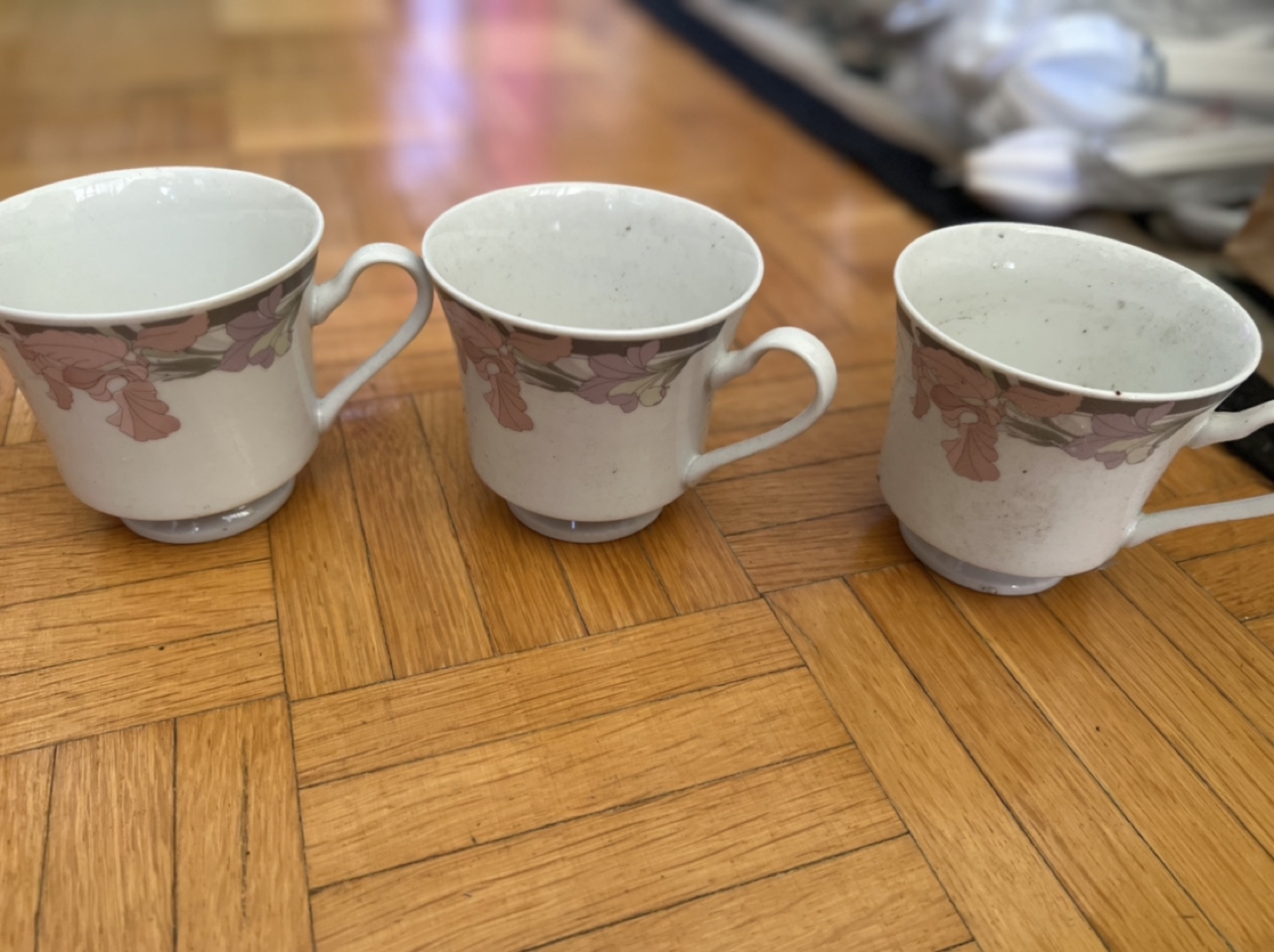 Set of 3 White Floral Teacups