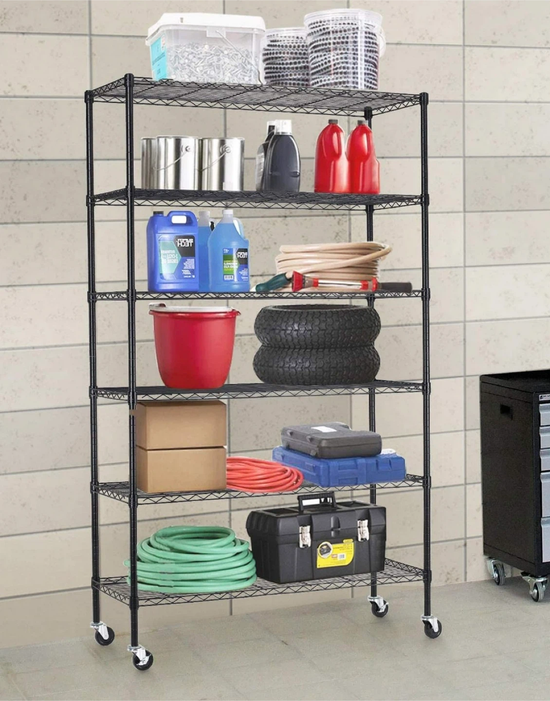 6-Tier Wire Shelving Unit with Wheels, 2100 lbs Capacity - photo 2