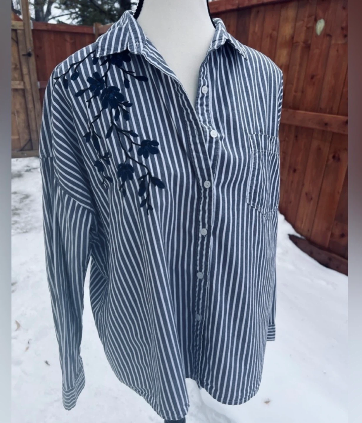 Velvet Embroidered Button Up Blouse - photo 2