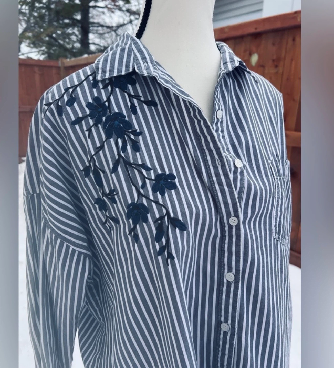 Velvet Embroidered Button Up Blouse