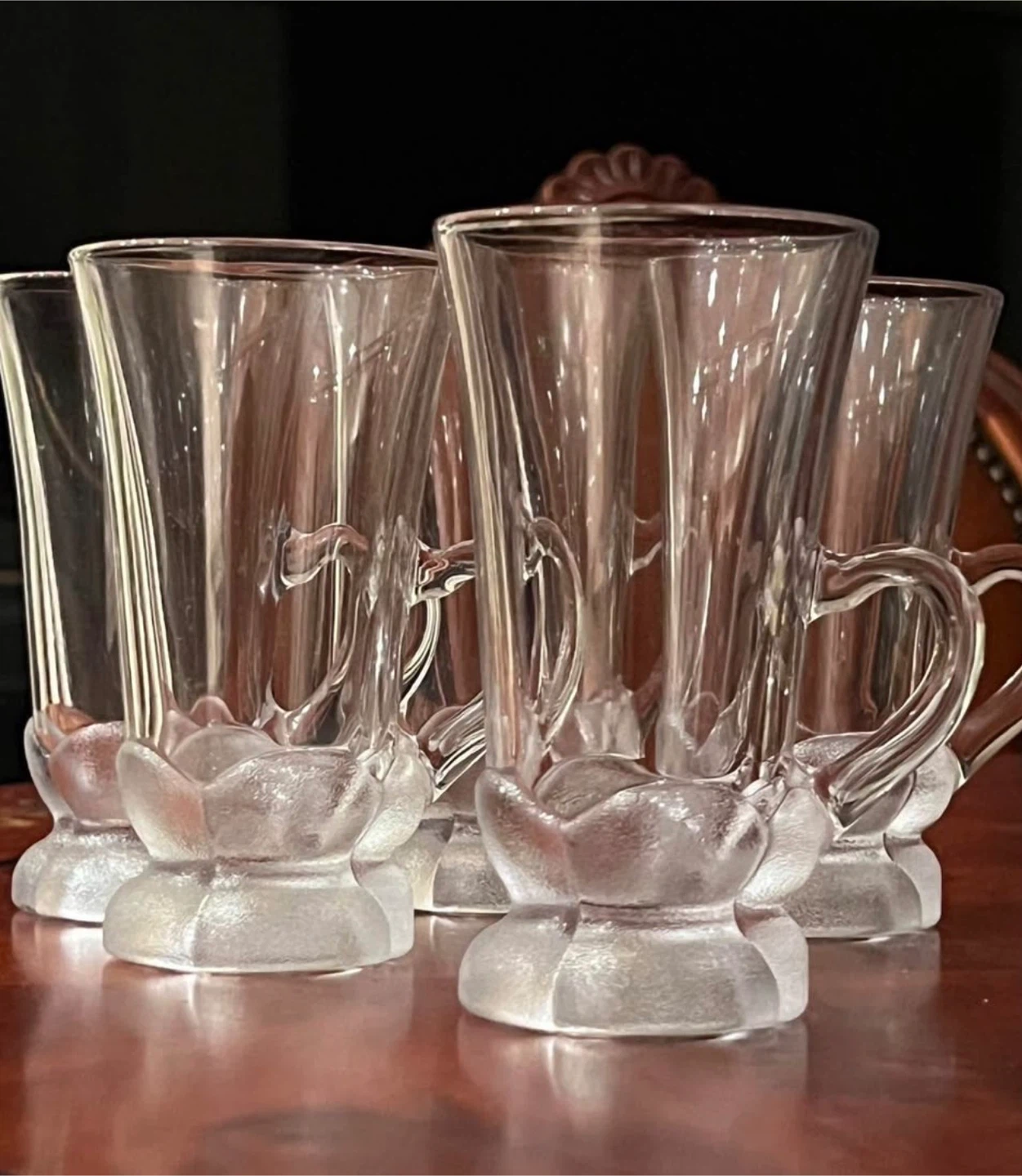 Set of 5 Clear Glass Footed Mugs