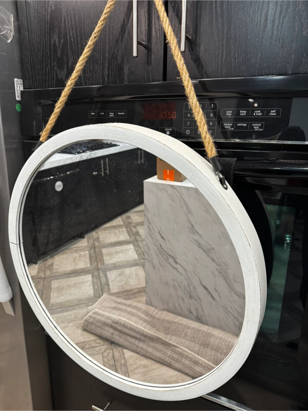 Oval Wall Mirror with Rope Hanger
