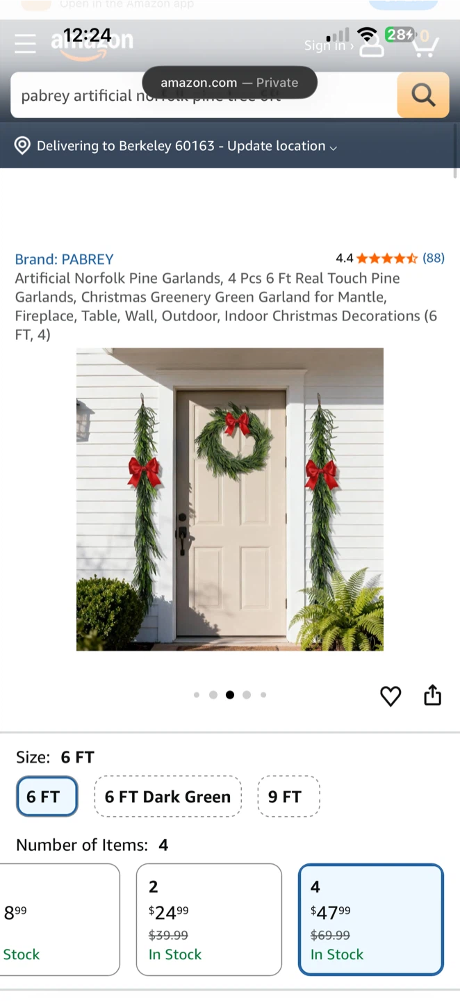 Pabrey Artificial Norfolk Pine Garlands 4 Pcs 6 Ft - photo 3