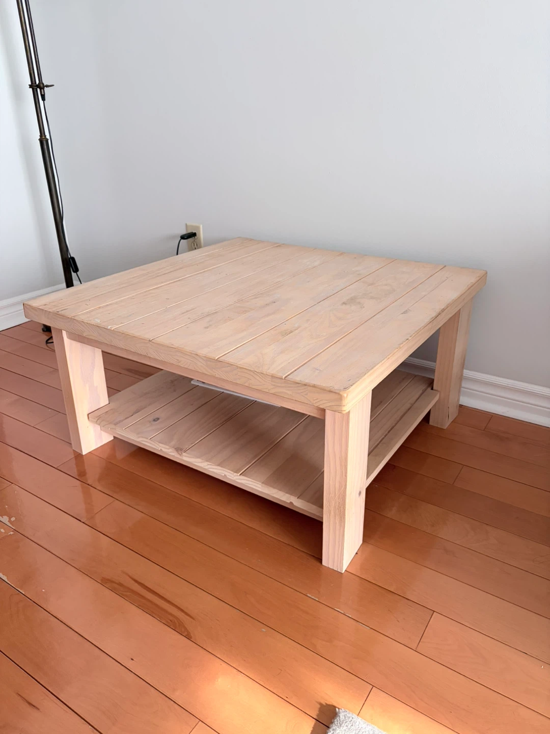 Square Wood Coffee Table with Shelf - photo 2