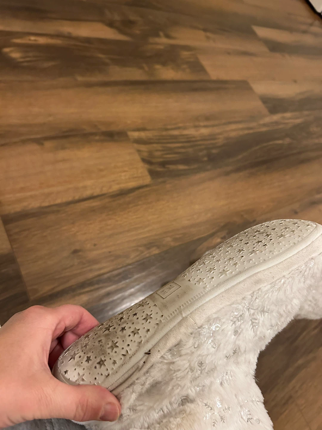 White Fuzzy Slippers with Sparkles - photo 4