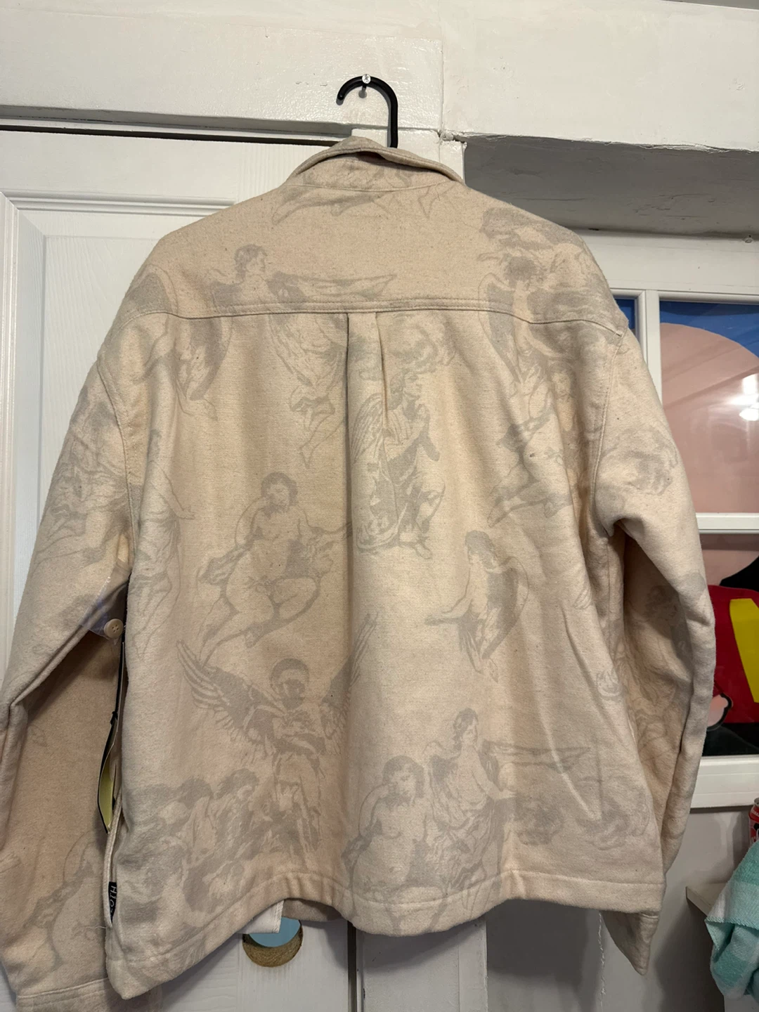 Men's Button-Up Jacket - Beige with Angel Print - photo 2