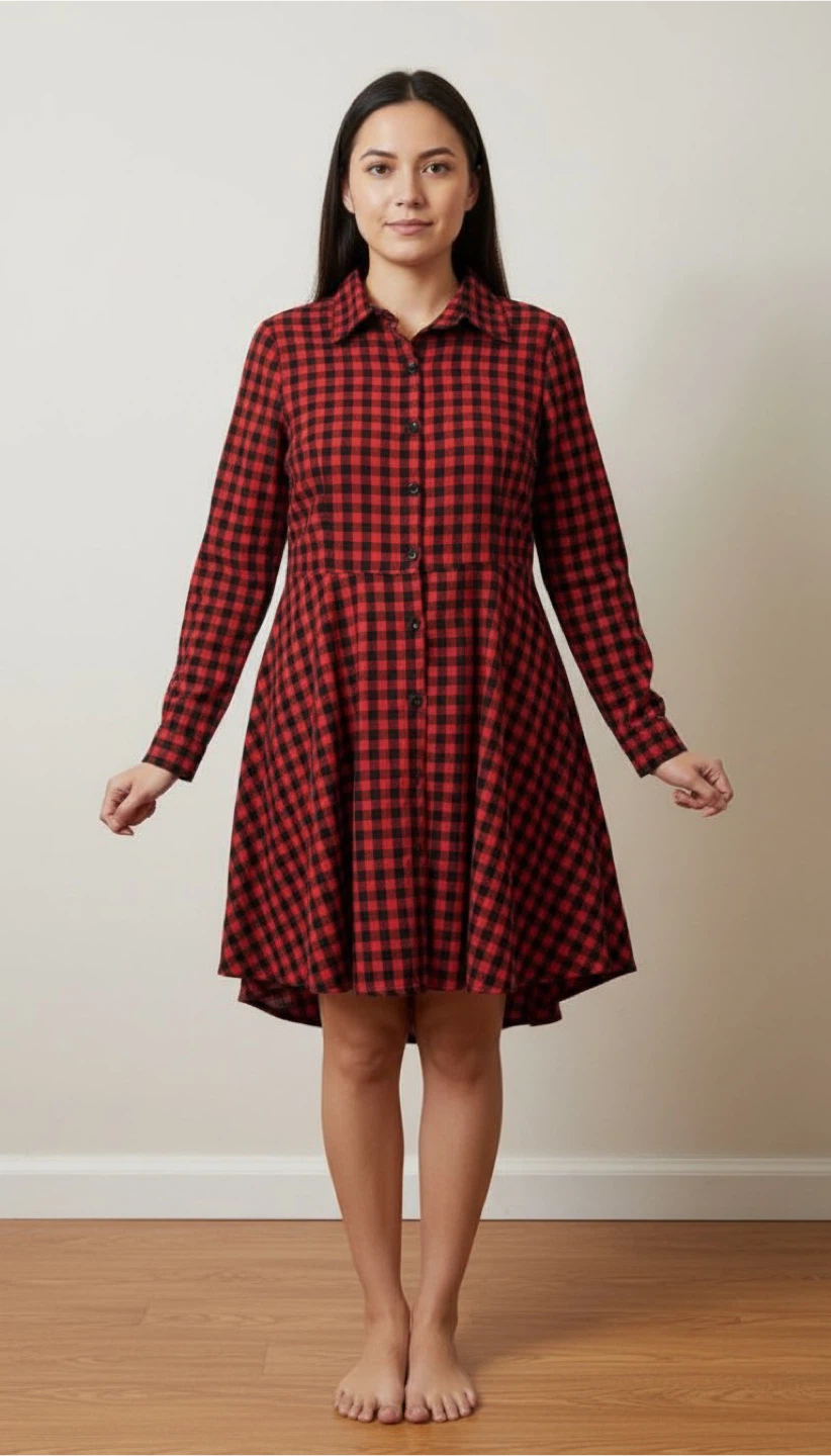 Red and Black Gingham Button-Up Dress (size M)