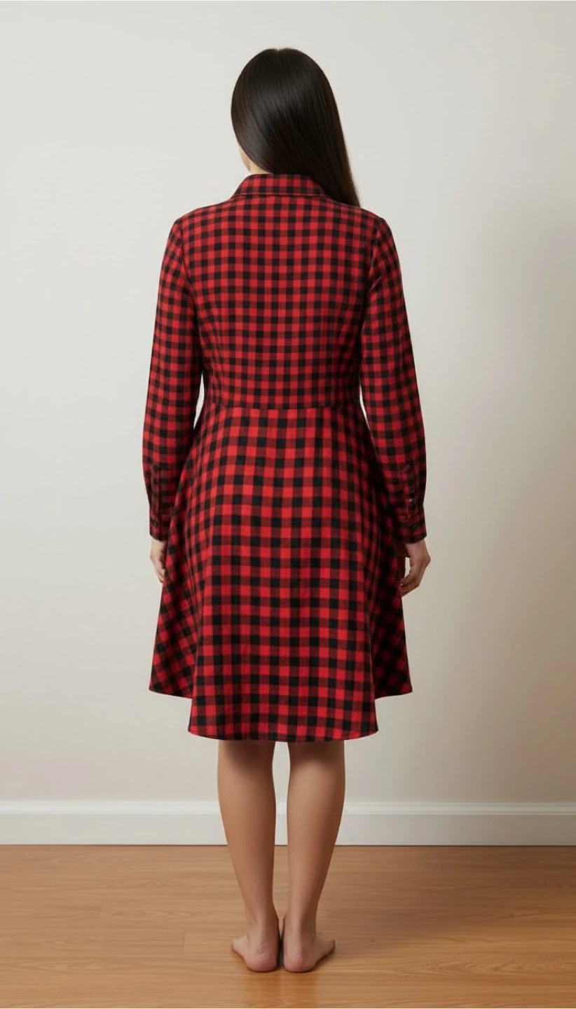 Red and Black Gingham Button-Up Dress (size M) - photo 2