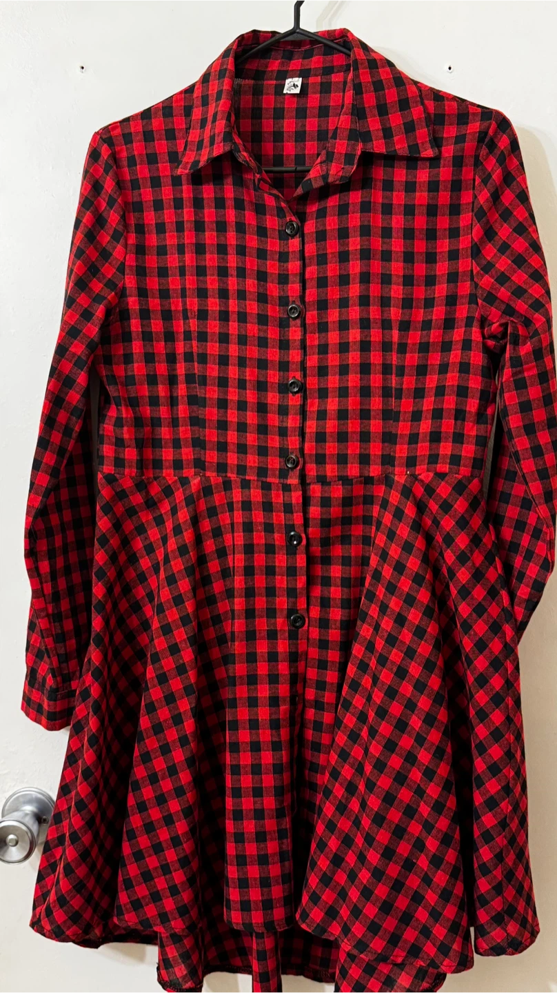 Red and Black Gingham Button-Up Dress (size M) - photo 3