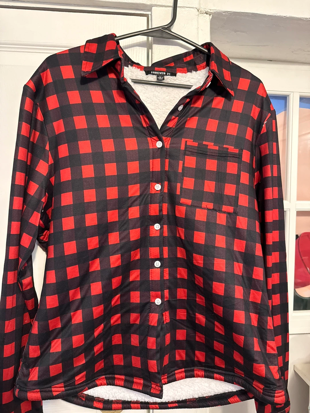 Forever 21 Red and Black Buffalo Plaid Sherpa Lined Shirt