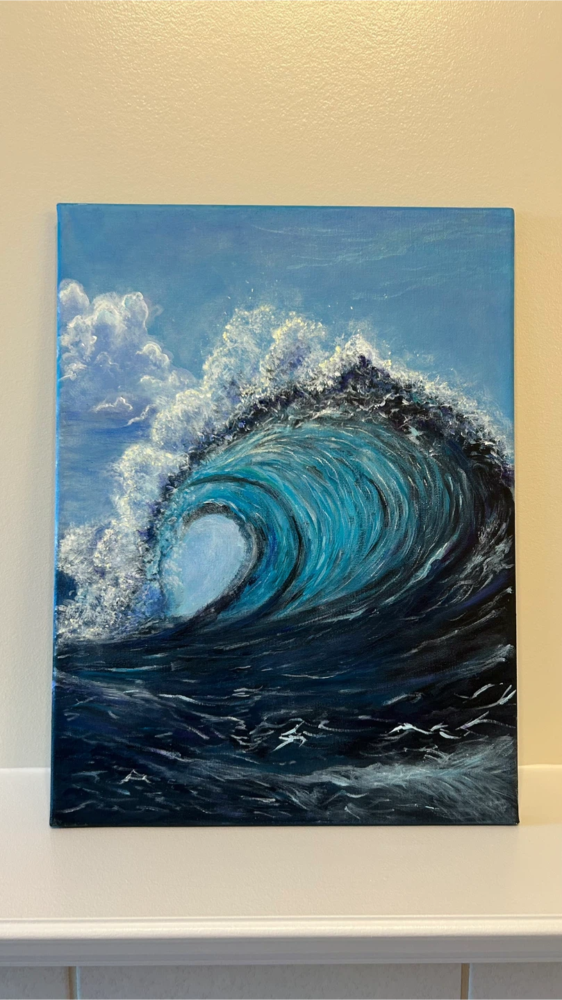 Original Acrylic Painting of a Crashing Ocean Wave