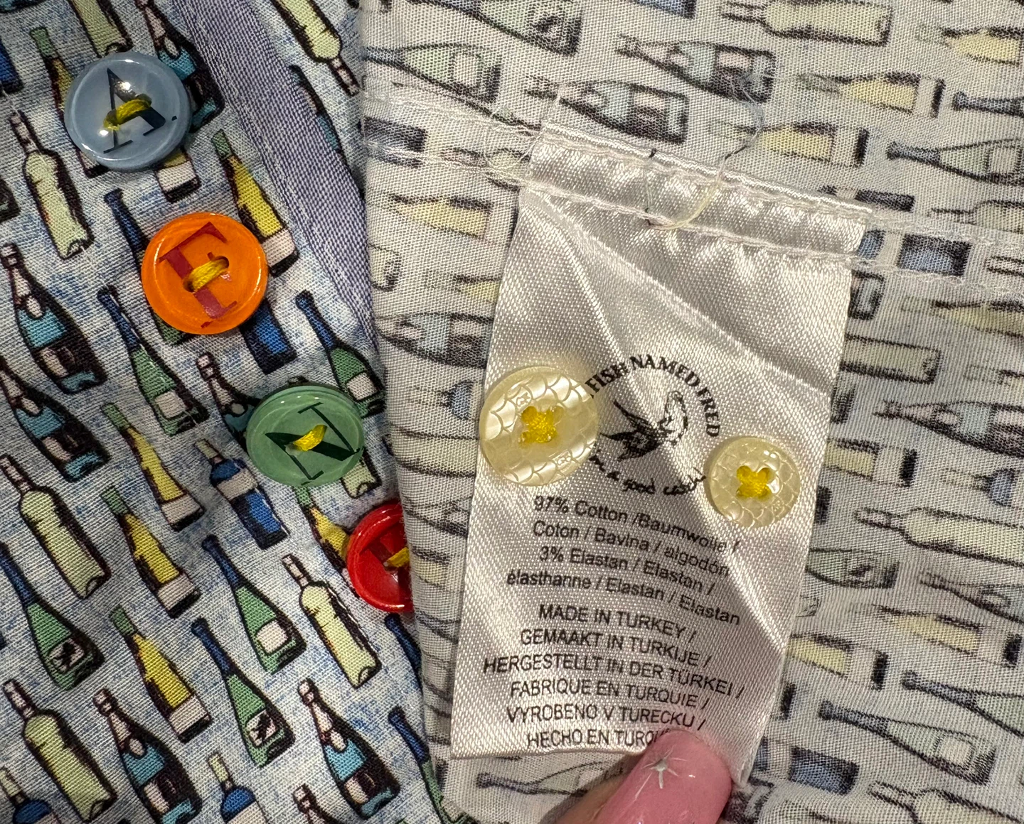 A Fish Named Fred Men's Button-Up Shirt - Bottle Print - XL - photo 4