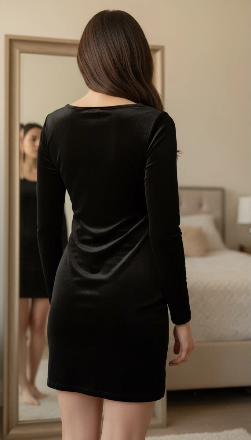 Black Velvet Long Sleeve Mini Dress (size M) - photo 2