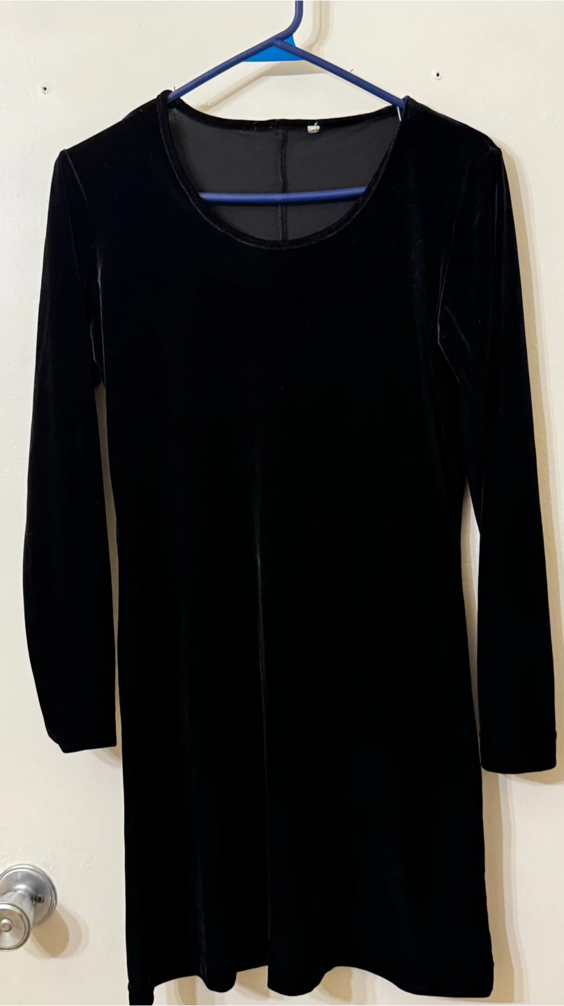 Black Velvet Long Sleeve Mini Dress (size M) - photo 3