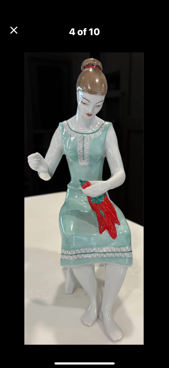 Hollóháza Porcelain Figurine - Woman Knitting