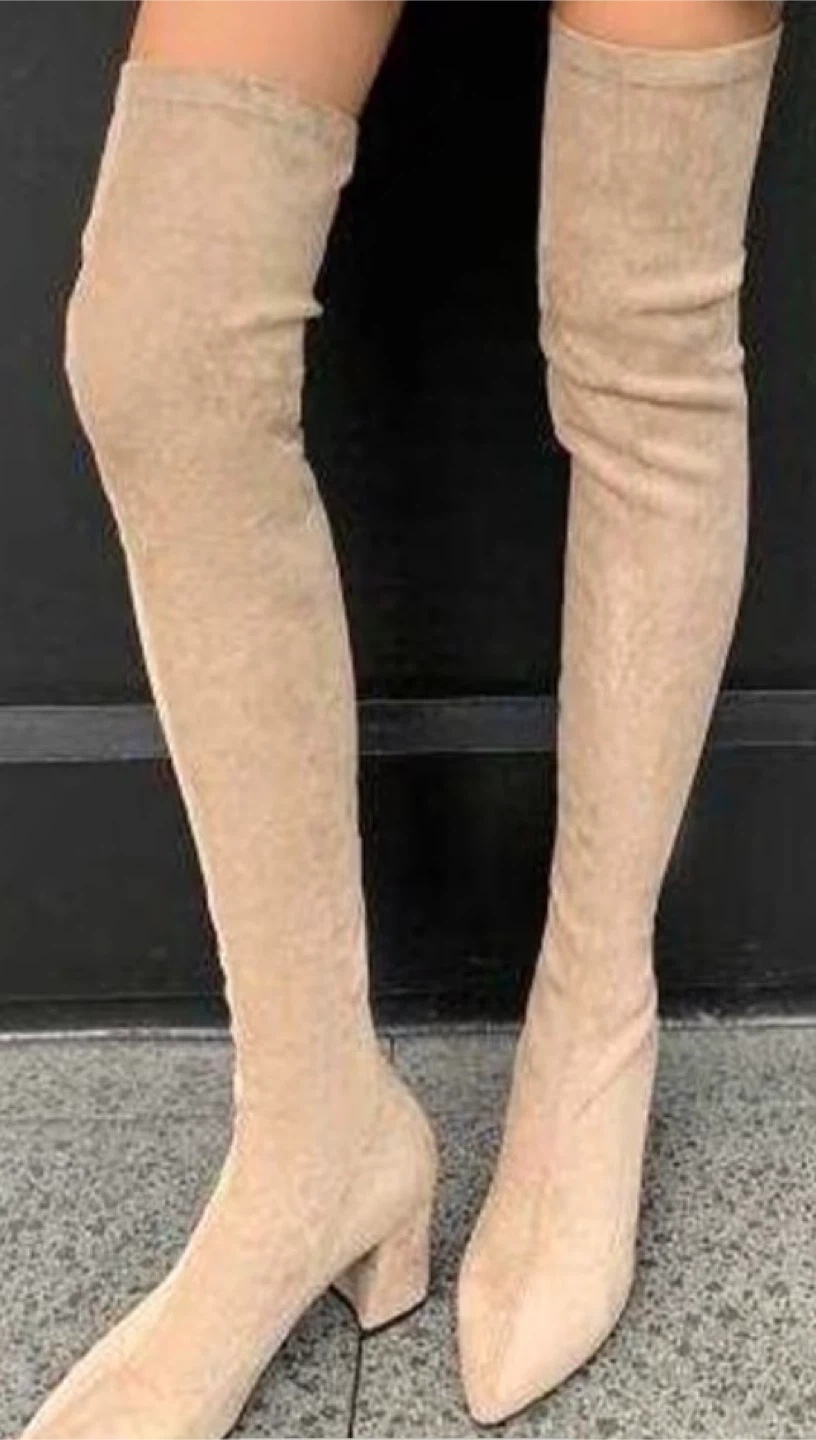 Beige Suede Over-the-Knee Boots - photo 2