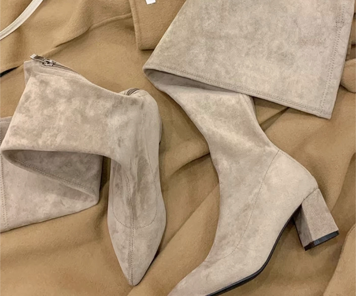 Beige Suede Over-the-Knee Boots