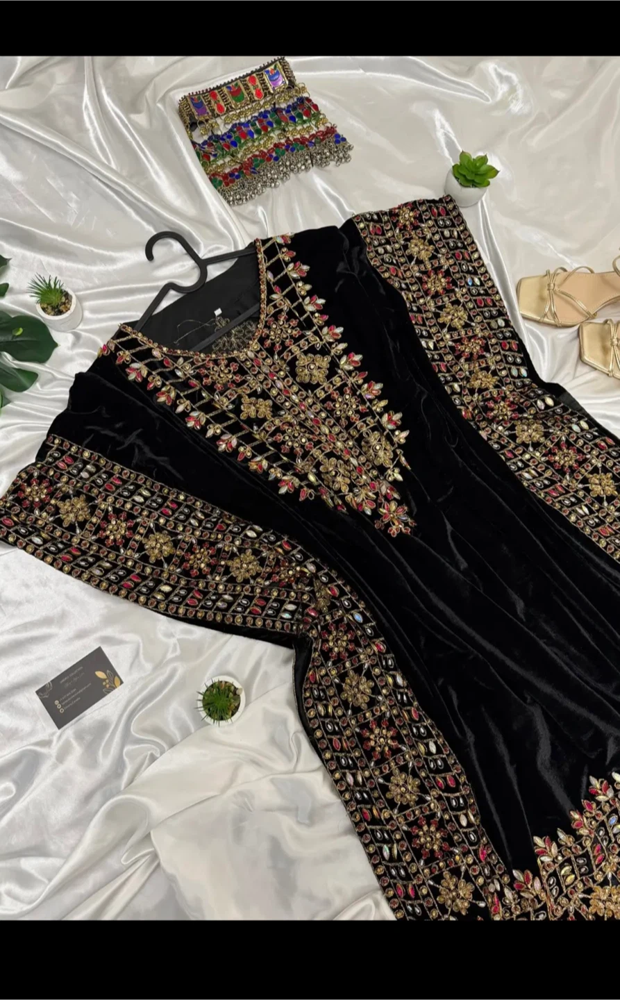 Embroidered Black Velvet Kaftan Dress - photo 3