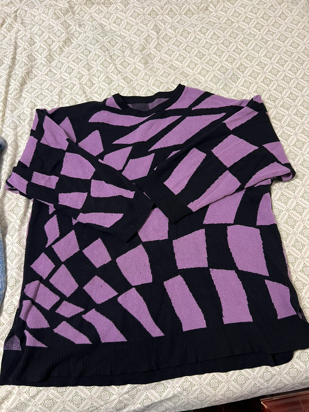 Purple and Black Checkerboard Knit Sweater