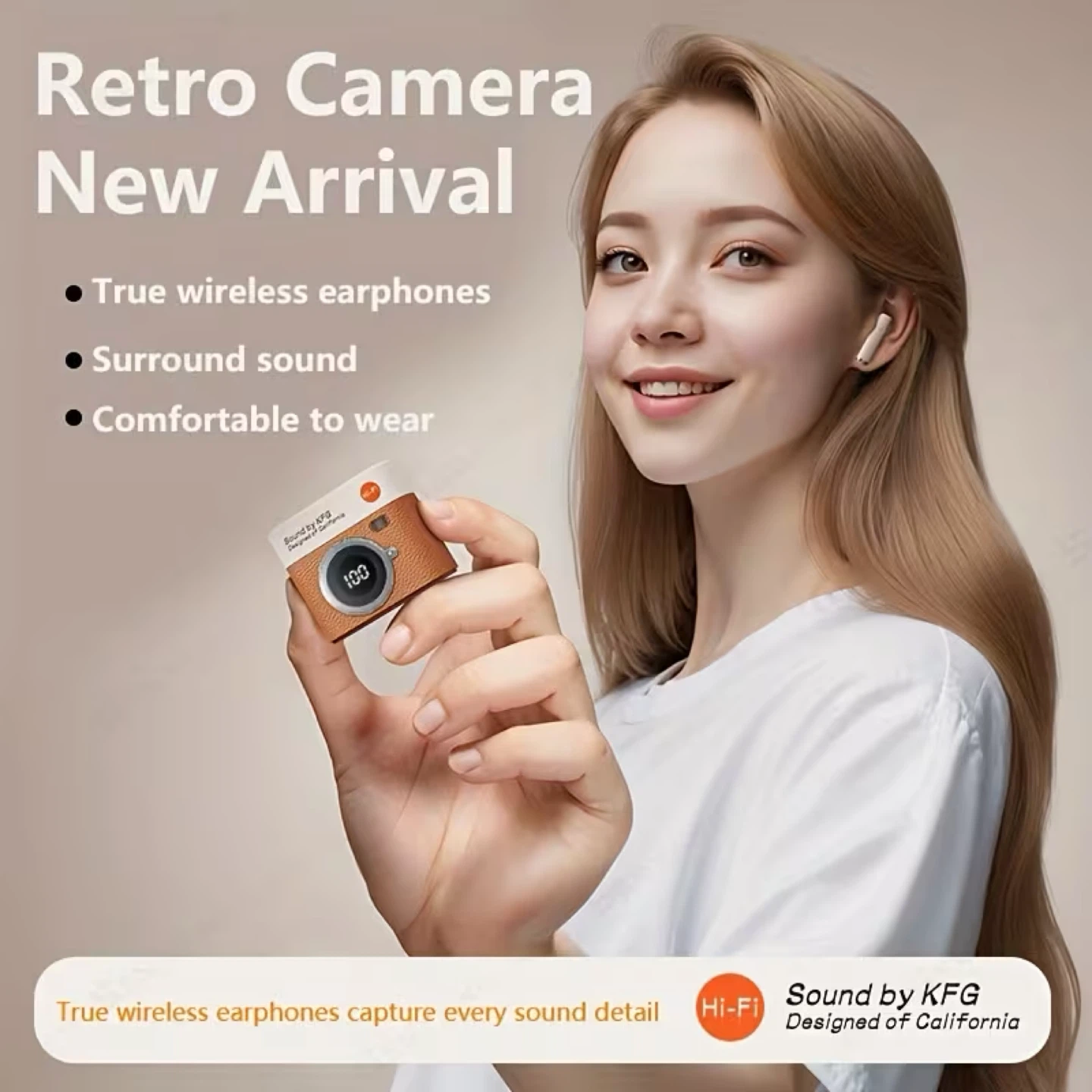 KFG True Wireless Earbuds - Brown Retro Camera Design - photo 5