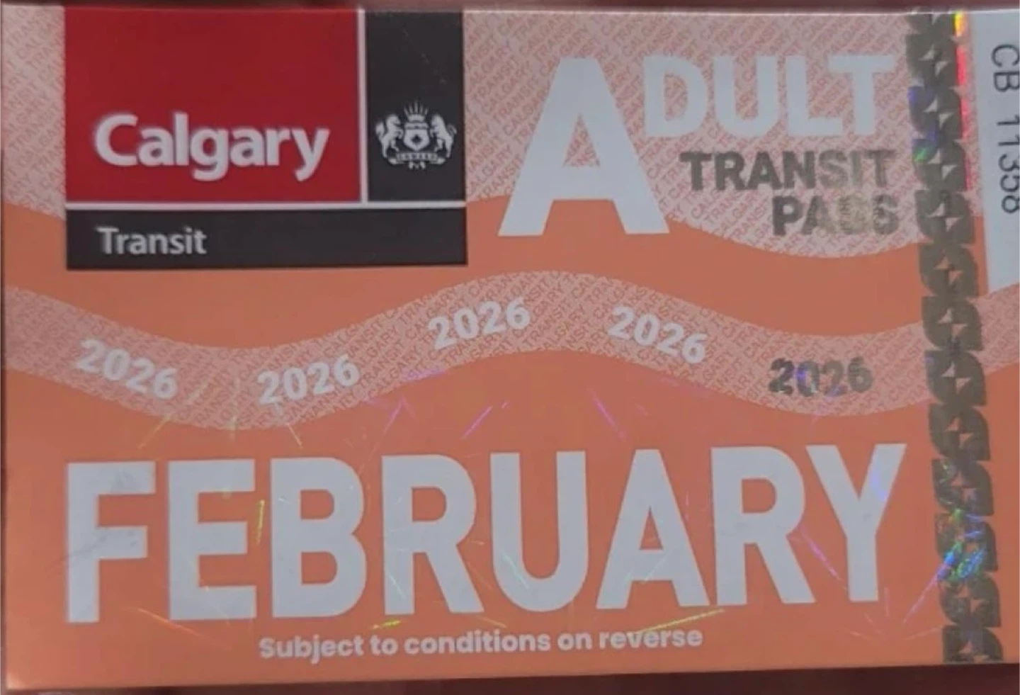 Calgary Transit Adult February 2026 Pass
