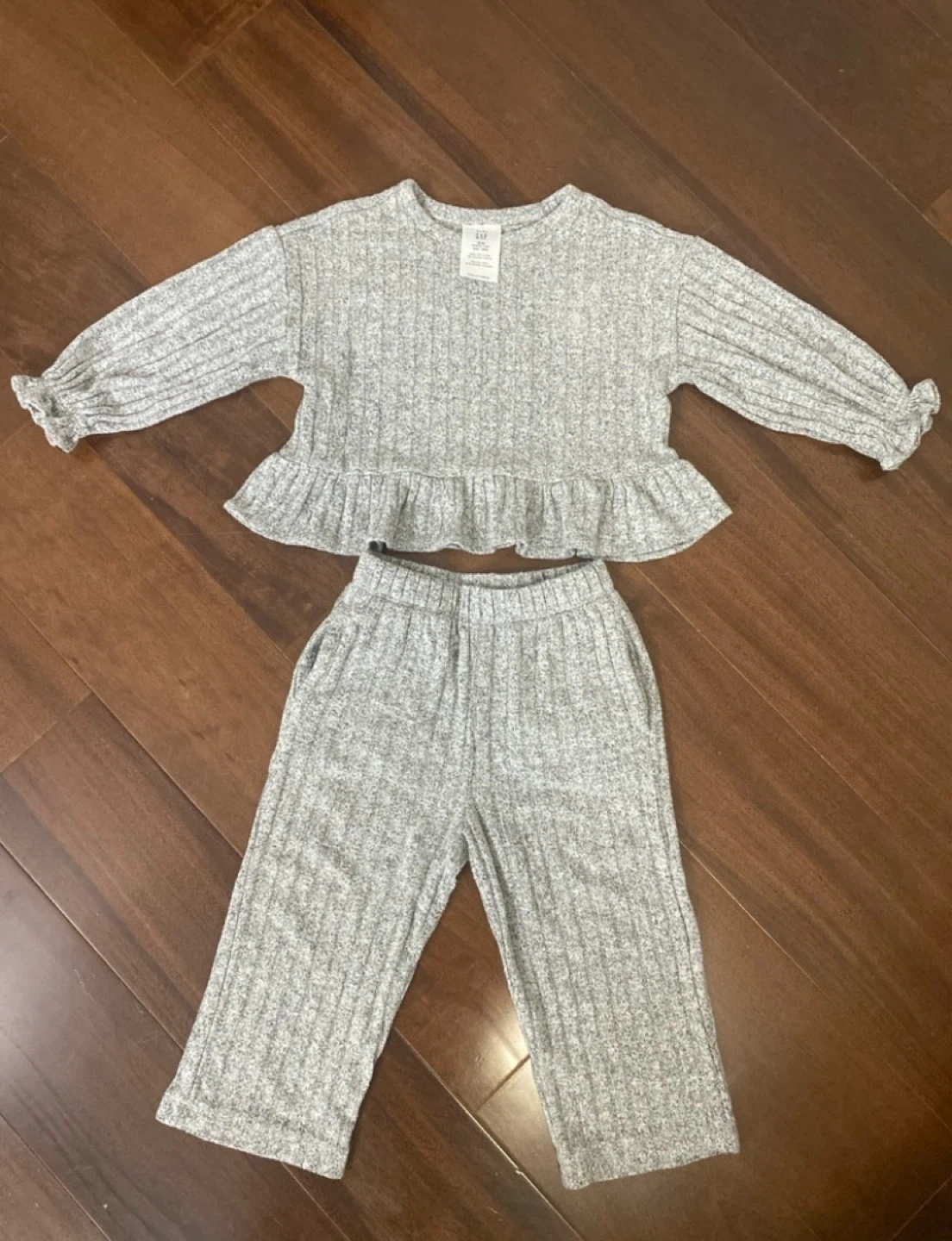 Gap Grey Ribbed Peplum Sweater and Pants Set