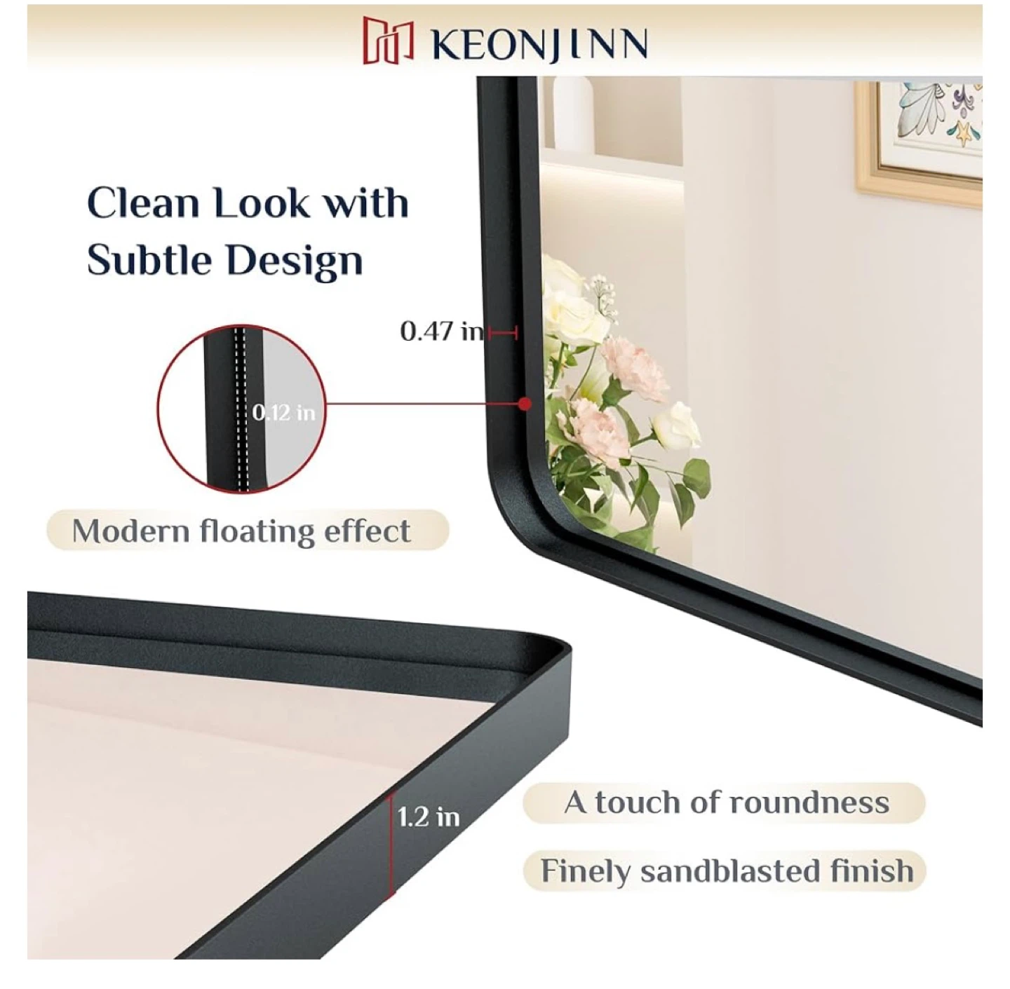 KEONJINN Rectangular Bathroom Mirror - Black Metal Frame - photo 4